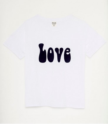 T-SHIRT LOVE blanc navy FIVE JEANS